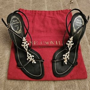 Rene Caovilla blinged out rhinestone heels with gold trim